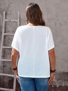 EMERY ROSE Blusa de encaje de unicolor con parches para mujer de talla grande, para verano/vacaciones de playa, para salir, elegante, de encaje blanco, blusa de verano de encaje, blusa de malla blanca bohemia con ribete de encaje - Blanco - Ver 6