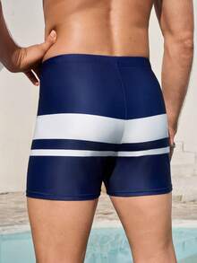 Manfinity KASUA 男士撞色条纹修身休闲沙滩泳裤 - 藍色 - 查看 3