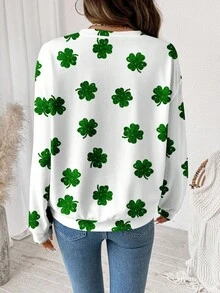 SHEIN LUNE Sudadera holgada de mujer con estampado gráfico de trébol de cuatro hojas para el Día de San Patricio - Fiestas festivas, primavera, vacaciones de primavera - Multicolor - Ver 2