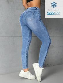 Rivivi Quần jean denim nữ màu trơn kiểu dáng thường ngày - Rửa nhẹ - Xem 2