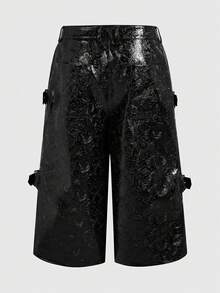 ROMWE MEN Street Life Spring/Summer Casual Men'S Fashion Capri Length Pu Leather Textured Pants - Black - View 8