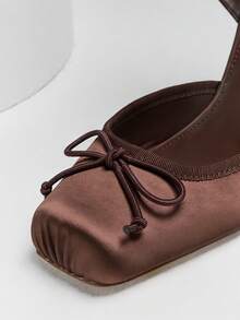 SHUZIA New Fashionable Ladies' Brown Satin Ballet Ankle Lace Ribbon Heel Closed Square Toe Sexy Holiday Fall Winter Shoes - Brown - View 7