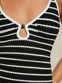 COSMINA Áo tank top không tay dáng ôm, kiểu racerback, kẻ sọc dành cho nữ - màu đen - Xem 7