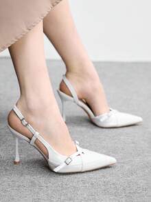 CUCCOO BIZCHIC 女士尖头细高跟鞋，性感时尚优雅踝带派对夜店高跟鞋 - 白色 - 查看 7
