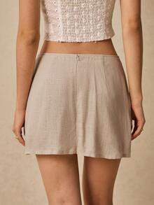 Poéselle Pantalones cortos casuales de diseño minimalista de unicolor para mujer, verano - Marrón Mocha - Ver 3