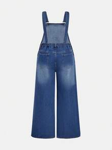 SHEIN MOD Plus Size Denim Overalls Spring Casual Overalls Ripped Straight Pants Casual Spring Overalls Y2K Outfit - Medium Wash - View 2