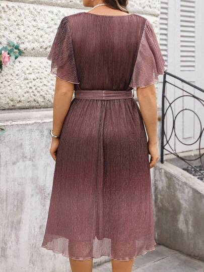 EMERY ROSE Elegancka sukienka w dużym rozmiarze z kołnierzykiem ombre i bufiastymi rękawami, na lato