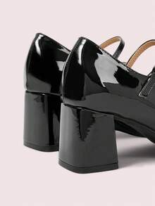 CUCCOO DOLLMOD College Patent Leather High-Heeled Mary Jane Autumn Shoes Round Head Double Buckle With Versatile Thick Heel Single Shoes Femininity Evening Wind Women's Shoes - Black - View 4