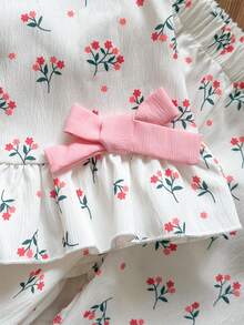 Vintaside Kids 2pcs/Set Baby Girl Casual Cute Bow Sleeveless Top And Pants Set - Red - View 7