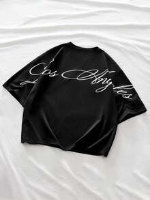 AXEPEAK 男士圆领字母印花休闲百搭日常短袖T恤 - 黑色 - 查看 3