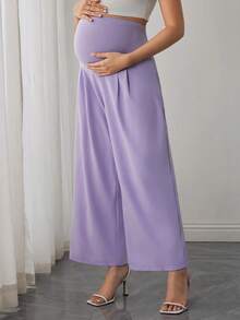Momance Pantalones casuales de maternidad de unicolor, pantalones rectos con soporte para el vientre - Púrpura malva - Ver 7