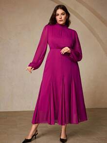 Aveloria Rosie Đầm maxi sang trọng kiểu Pháp bằng lụa giả chiffon, màu trơn cổ điển, phong cách cung đình retro, cao cấp, thanh lịch, dáng chữ A xòe rộng giúp tôn dáng, cổ áo xếp ly với khóa kéo ẩn phía sau, thiết kế cổ cao và tay phồng, lớp lót thoải mái, phù hợp cho mặc hàng ngày, hẹn hò, tiệc tối, kỳ nghỉ. - Màu đỏ tím - Xem 5