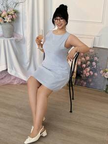CovetEZ Đầm ngắn không tay kẻ sọc đen trắng dành cho nữ cỡ lớn - màu xanh lá - Xem 7