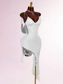 Amplova 2026 New New Style Satin Lace Design Elegant French White Mini Dress ,Summer Dress - White - View 3