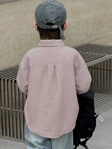 Dazy Kids 男童条纹 Polo 领单排扣休闲百搭日常长袖衬衫 - 紅色 - 查看 3