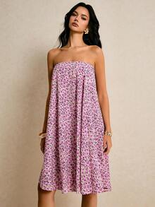 Poéselle 女士夏季沙滩度假碎花裹身系腰半身裙 - 紫色 - 查看 5