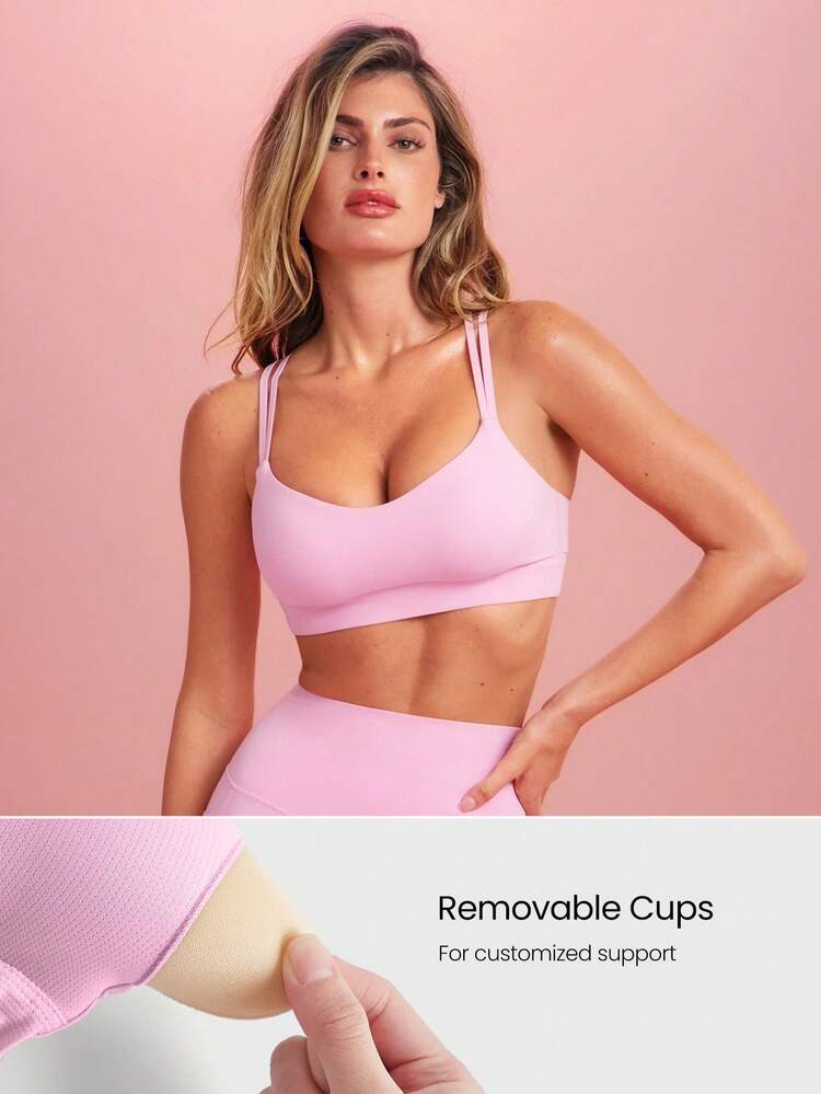 FeatherFit™ 더블 스트랩 하트 모양 넥 스포츠 브라 로우 임팩트 요가 데일리 가을 겨울