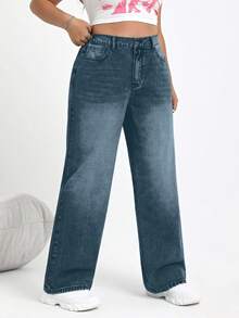 Firerie Jeans casuales de unicolor talla grande - Azul - Ver 5