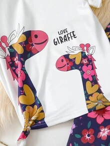 SHEIN Conjunto De Camiseta Y Pantalón Con Estampado De Jirafa Y Flores Para Niña Joven - Multicolor - Ver 5