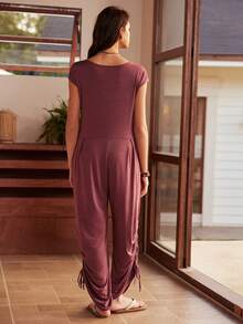 Bohemian Style Casual Knit Jumpsuit For Women, Loose Fit Loungewear - Redwood - View 2