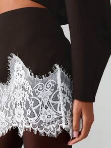 MISSGUIDED Chic Bodycon Mini Skirt With Delicate White Lace Hem Detail For Evening Occasions And Night Outfits - Brown - View 3