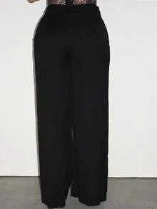 Arliah Women Pants Business Casual Women Western Wear Women Wide Leg Pants Office Women Baggy Pants Professional Women Clothes Office Wear Grey Women Pants Loose Pants Women Slacks - Black - View 2