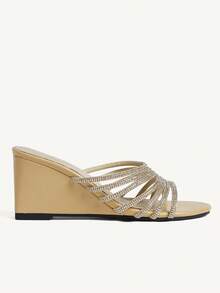 CUCCOO CHICEST Sandálias femininas casuais de plataforma com detalhes em strass. - Damasco - Ver 5