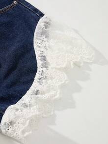 GlowEve Women's Summer Casual Vacation Fashion Commute Contrast Lace Trim Hem Denim Shorts - Dark Wash - View 5