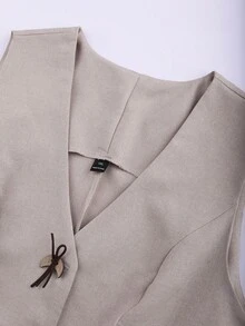 Franclia 大码女式休闲度假杏色亚麻质感无袖衬衫，夏季 - 杏色 - 查看 6