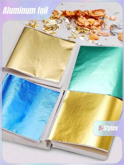 100 sztuk Imitacja Złota Srebrna Folia Papier Liść Złocenie DIY Sztuka Rzemiosła Papier Urodziny Weselne Tort Dekoracje Żywica Świeca Gips Rzemiosło Sztuka Dekoracja Paznokci