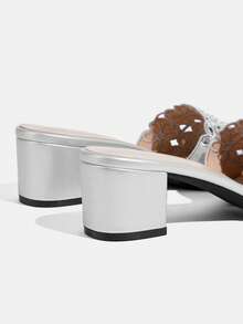 CUCCOO TILAWA Casual Fashion Versatile Simple Chunky Heel Women's High Heel Sandals - Silver - View 4