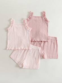 Playful Pals 女婴舒适百搭甜美可爱吊带短裤套装，多件套夏季服装 - 彩色 - 查看 2