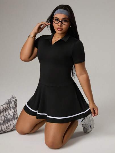 Rhythm Era 大码女式撞色短袖运动连衣裙