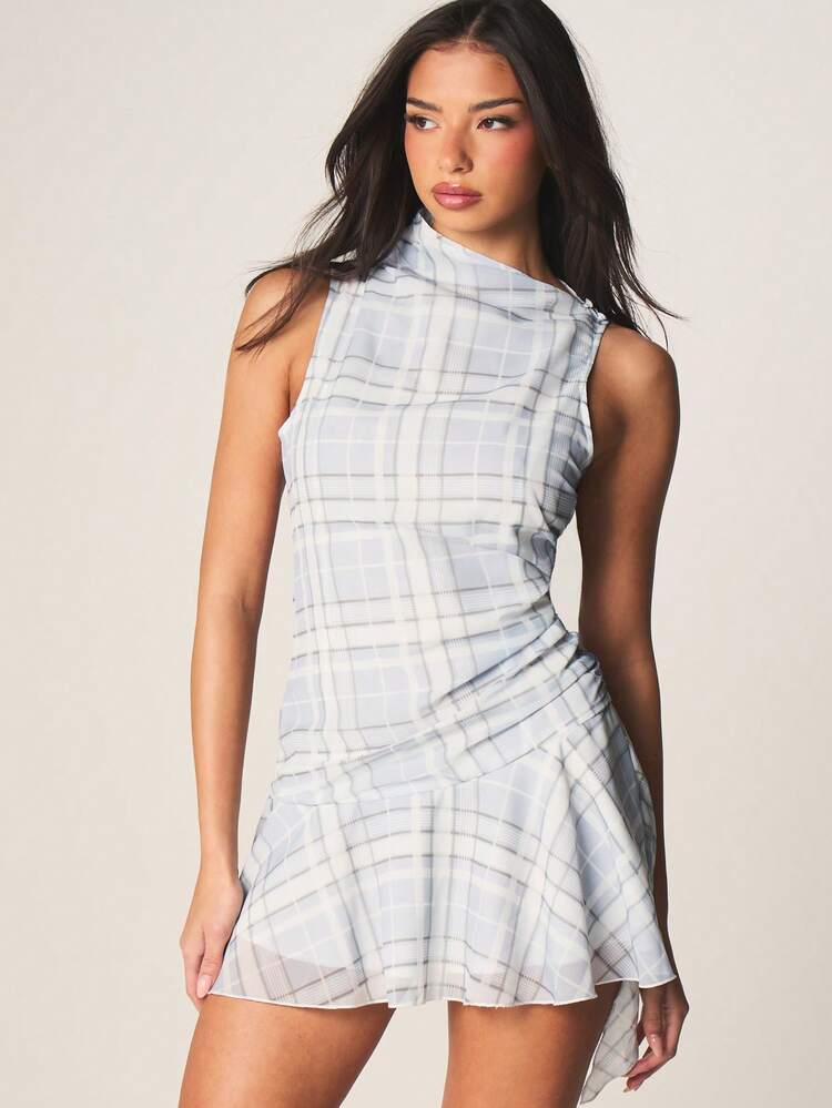 MISSGUIDED Robe mini à col montant sans manches avec détails froncés et design style enveloppant