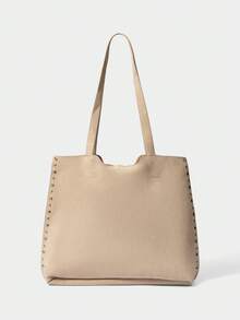 SHECARRY Ladies Large Capacity Suede Rivet Trim Shoulder Tote Bag - Apricot - View 4