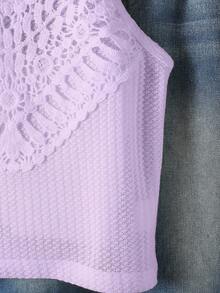 Sparklyn Girls' Vacation Beach Countryside Summer Crochet Lace Trim Fitted Cropped Camisole - Mauve Purple - View 7