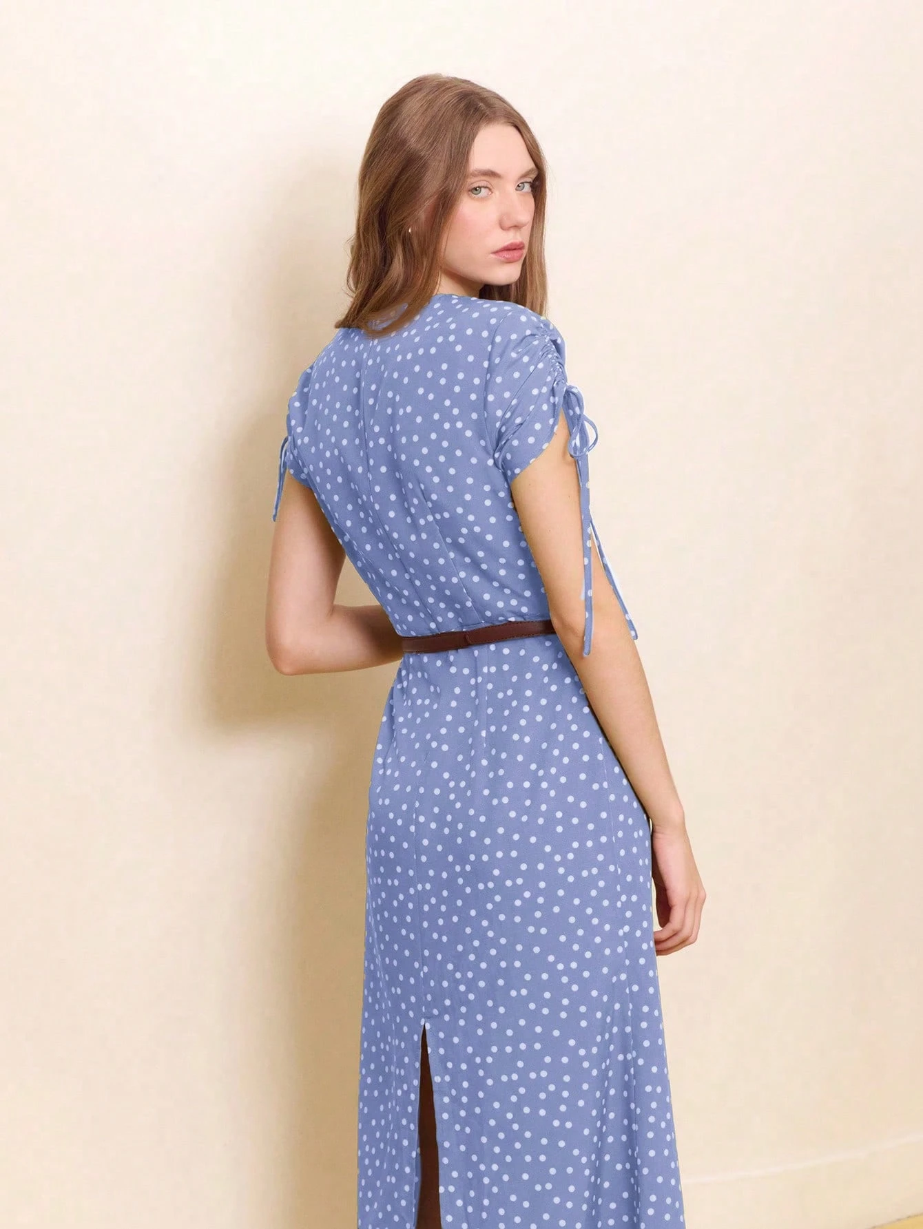 Robe maxi élégante à pois vert foncé