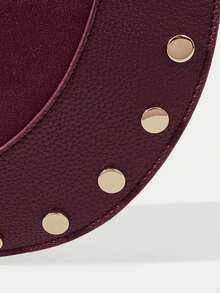 SHECARRY Ladies Vintage Semicircle Bag With Rivet Trim And Exquisite Hardware - Burgundy - View 8