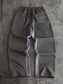 AXEPEAK 男士休闲运动裤，撞色印花，冬季保暖内衬 - 灰色 - 查看 2