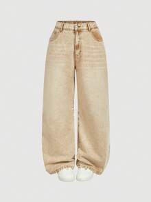SHEIN MOD Plus Size Loose Fit Wide Leg Jeans - Khaki - View 1