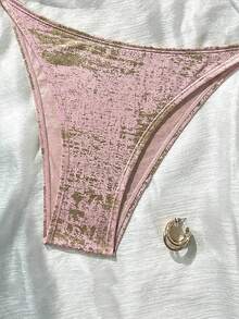 SHEIN Swim 女士极简日常穿搭箔印泳衣套装，2026新款女士泳装到货，适合上学、度假、约会、下午茶、西式、邮轮、海滩、海岛、公路旅行、四季皆宜、音乐节、波西米亚风度假、秋日休闲、西部波西米亚风，优雅女士上衣 - 粉色 - 查看 7