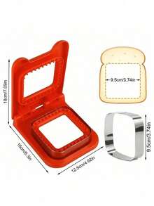 不锈钢三明治切割器和封口机、塑料手柄修边器三明治机、适用于午餐盒的金属面团压机、烘焙工具、厨房小工具 - 紅色 - 查看 7