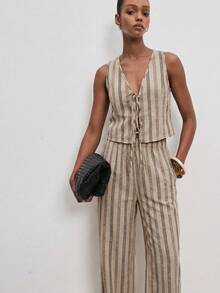 ATUI Studio Bộ đồ 2 món thắt nơ tối giản thường ngày dành cho nữ, Xuân/Hè - Màu Khaki - Xem 2