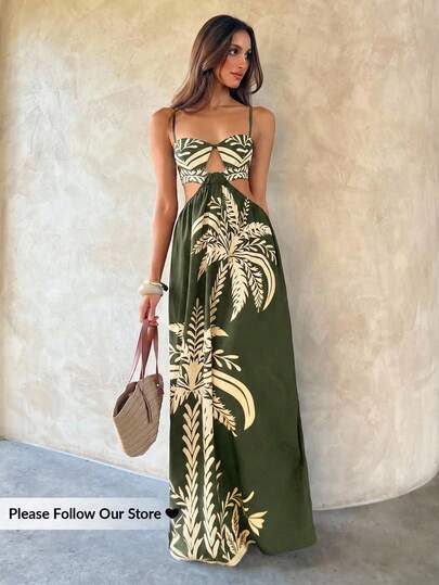 Aloruh Vestido con estampado floral, tirantes finos y calado, de moda para el verano