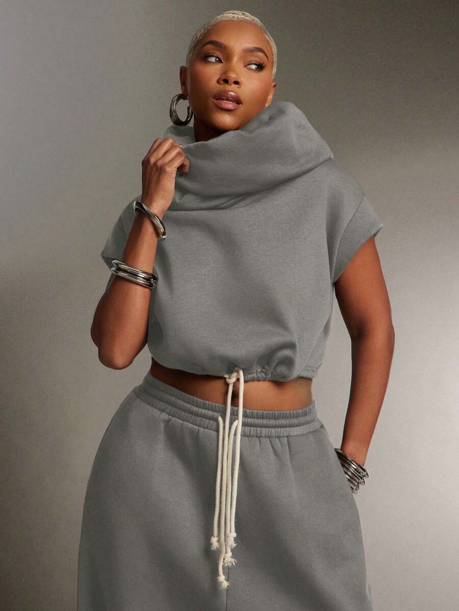 Denimoi Áo nỉ cổ cao có mũ, đa năng, chất liệu vải bông mềm mại, kiểu dáng thời trang đường phố. - Xám - Xem 1