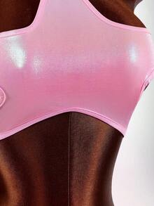 Amplova Women's Sexy Backless Star Print Top, Shiny Pink Fabric, Suitable For Music Festivals, Cute & Sexy - Pink - View 12