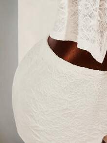 Amplova Deep V-Neck Halter Tie-Up Super Low Waist Striped Mini Shorts 2 Pieces Set - White - View 9