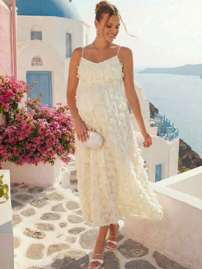 Loomaby Elegante vestido de fiesta de maternidad de unicolor con tirantes con flecos