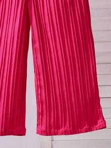 SHEIN 女童夏季休闲碎花荷叶边上衣和褶裥阔腿裤套装 - 彩色 - 查看 9