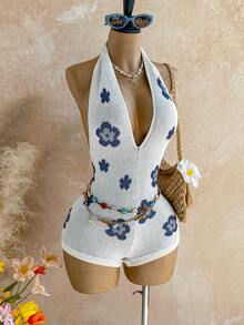 Soleia Women's Floral Pattern Halter Backless Jumpsuit - Multicolor - View 1